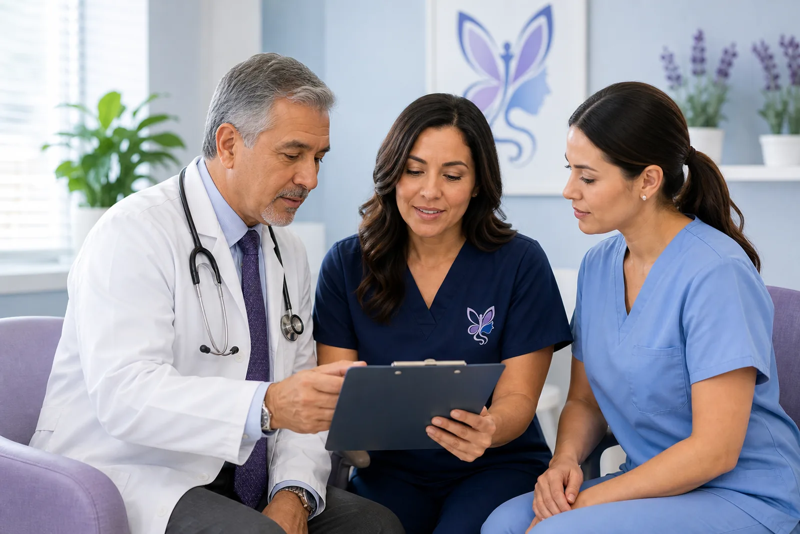 Healthcare team reviewing referral information together