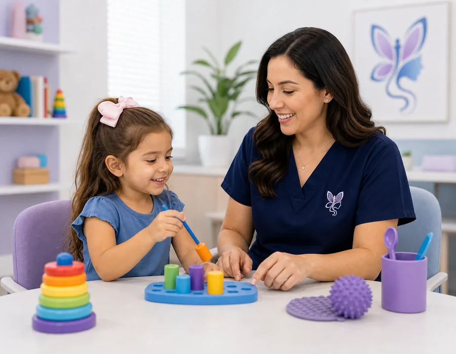 Pediatric feeding support with a child and clinician